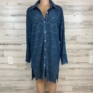 Amita Naithani Black Long Sleeves Eyelet Button Front Collared Shirt Dress Large